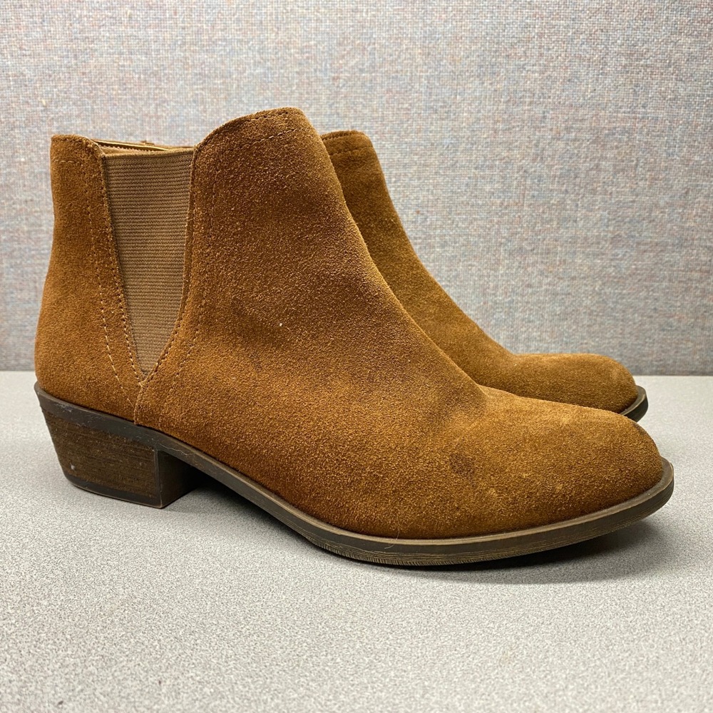 Kensie Garry Ankle Boots Brown Suede Chelsea Side Zip Women's 7.5M